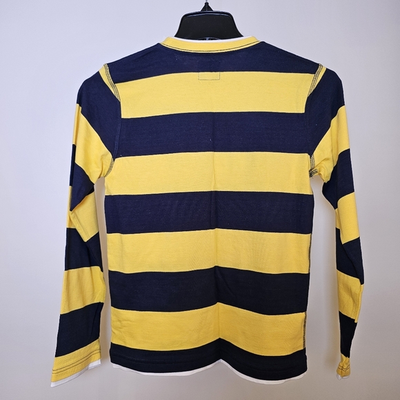 👍L.O.G.G. H&M yellow navy stripe long sleeve graphic t-shirt youth M US - Picture 4 of 7